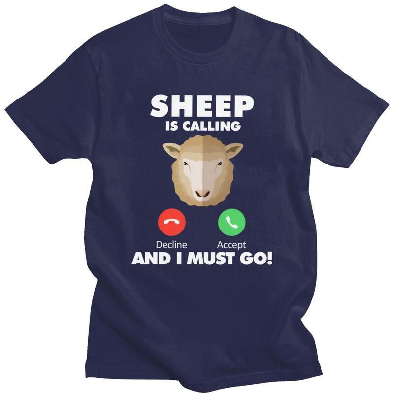 

My Sheep Is Calling T Shirts Pure Cotton Tee Tops Summer Round Neck Tshirts Casual Short Sleeve Clothing For Men Birthday Gift 4XL