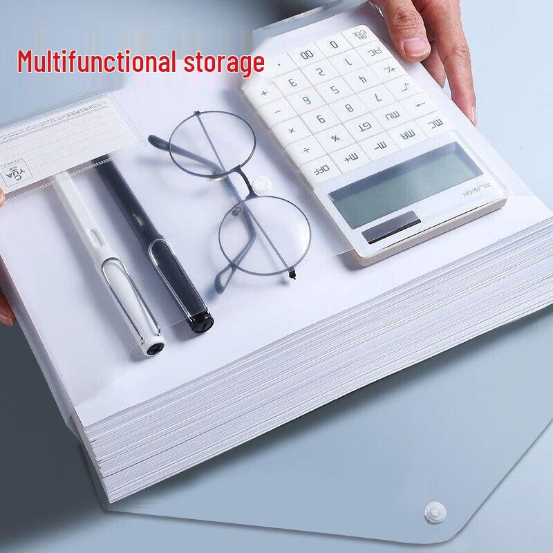 A4 Cartoon Transparent Snap Button File Bag with Label Storage