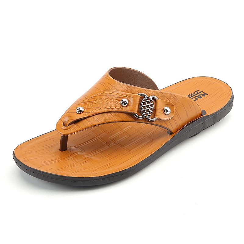 Summer New Men's Flip-flops Hollow Breathable Outdoor Beach Shoes Non-slip Soft-soled Cool Slippers Men's Shoes 878