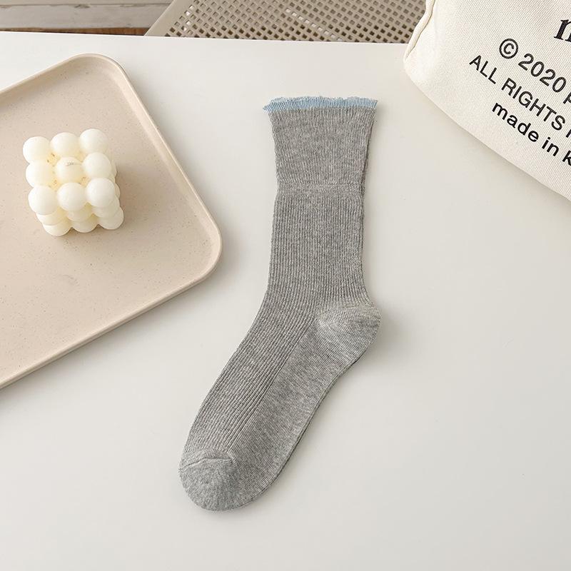 

Весенне-летние тонкие носки из кружева и махры, цветные носки до середины икры, универсальные носки с отворотом, женские хлопковые носки 1 pair серый