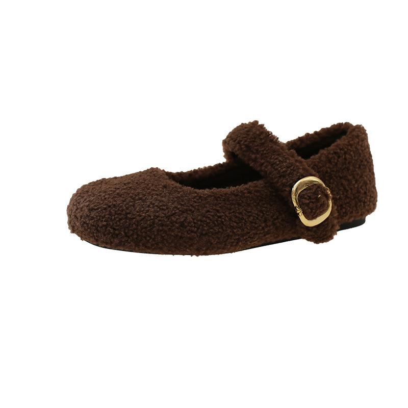 Fairy wind fluffy shoes female winter French evening breeze temperament women velvet Mary Jane shoes flat cotton shoes