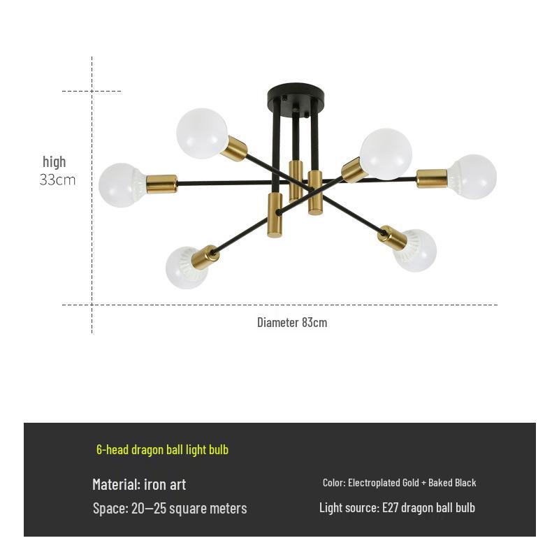 Nordic Minimalist Branch-Chandelier: Black & Gold LED Ceiling Light for Living Room, Bedroom, or Study