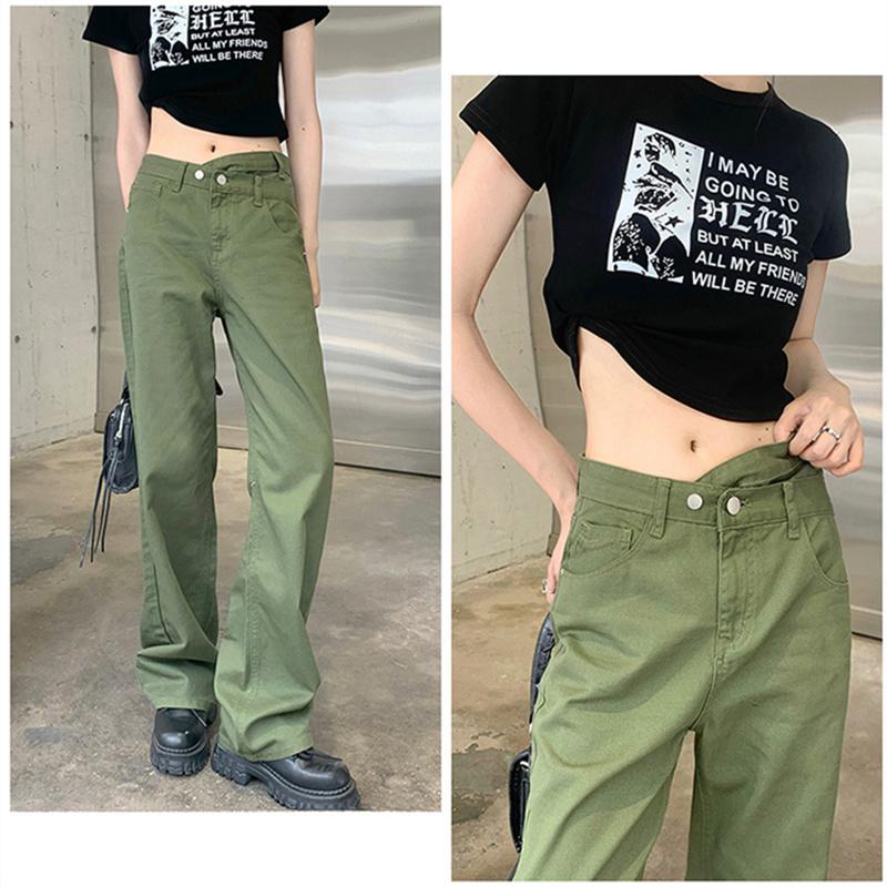 Jeans High Waisted Loose 2022 Women's Vintage Wide Leg Cargo Jeans High Street Retro Straight Leg Women's Patchwork Cargo Jeans