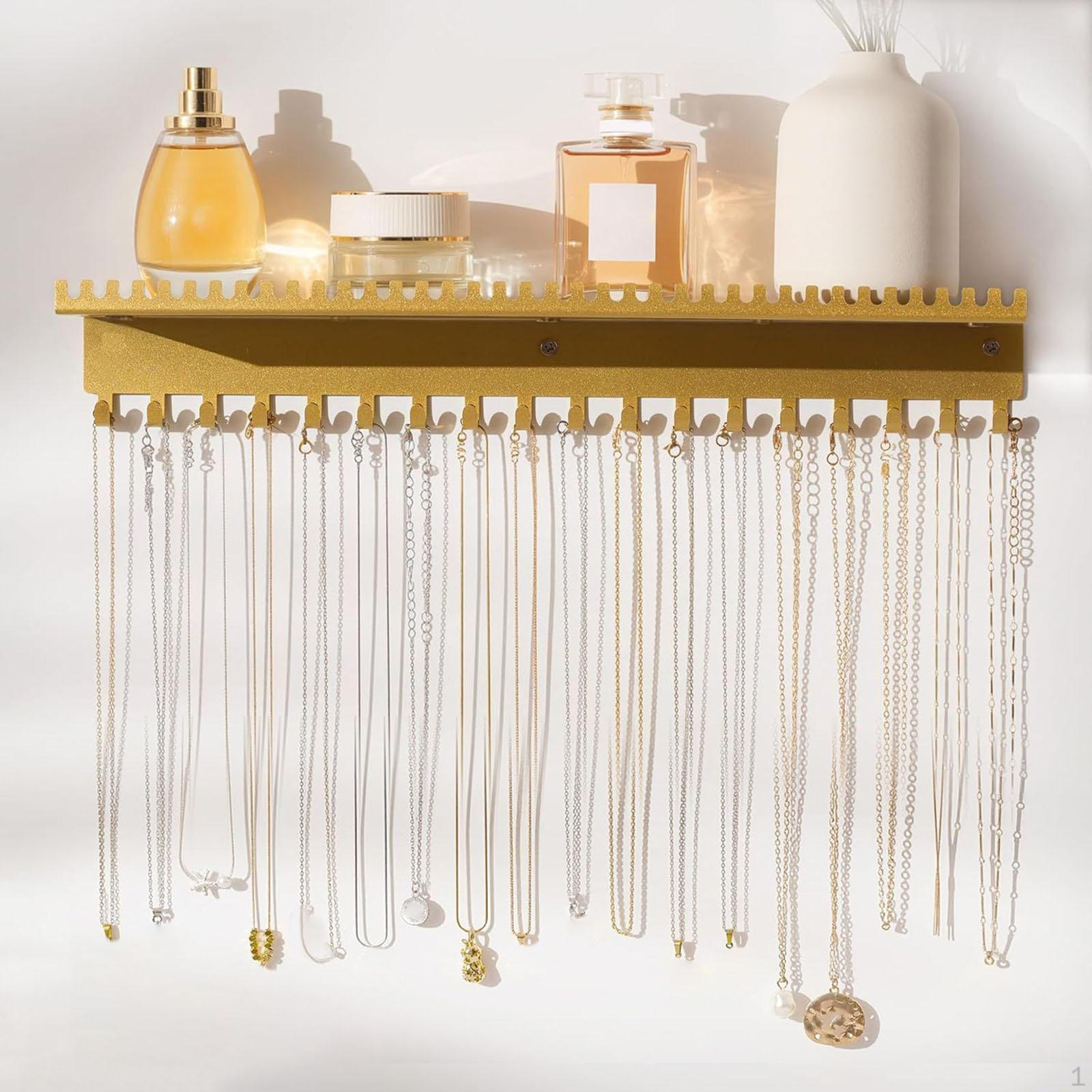

Jewelry Stand Wall Organizer Necklace Holder Tray Display with 56 Hooks Solid Metal золотой