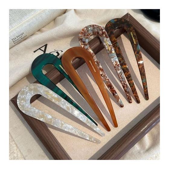 U-Shaped Hair Sticks 5-Piece Set - Stylish Tortoiseshell Pattern, Simple Hair Accessories for Women, Hair Pins, Hair Ornaments, Japanese Accessories