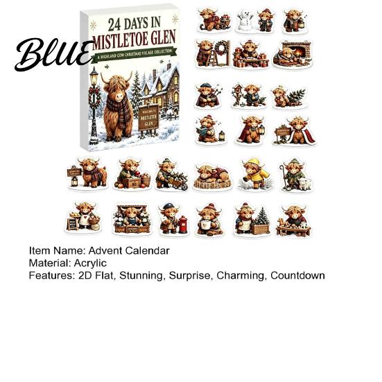 Christmas Tree Hanging Decorations 2026 Highland Cow Advent Calendar 24 Pcs 2D Flat Acrylic Festive Countdown Calendar Farmhouse Animal Ornaments,