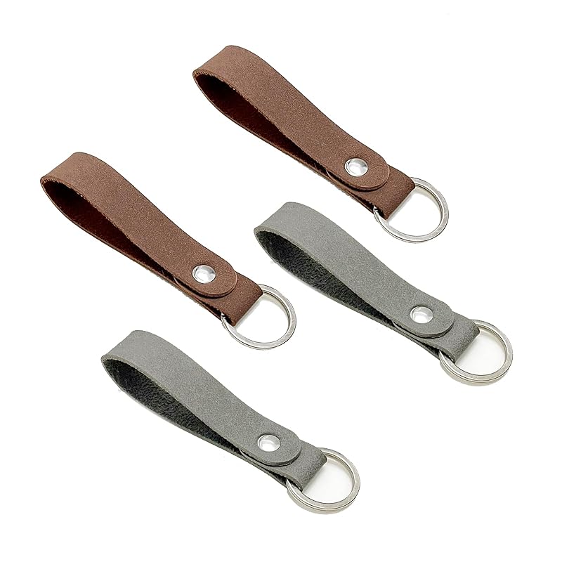 

[wowjimi] key ring 4 pieces included black brown car leather bicycle key bike - with ring key chain men s ladies leather Loss prevention men and women