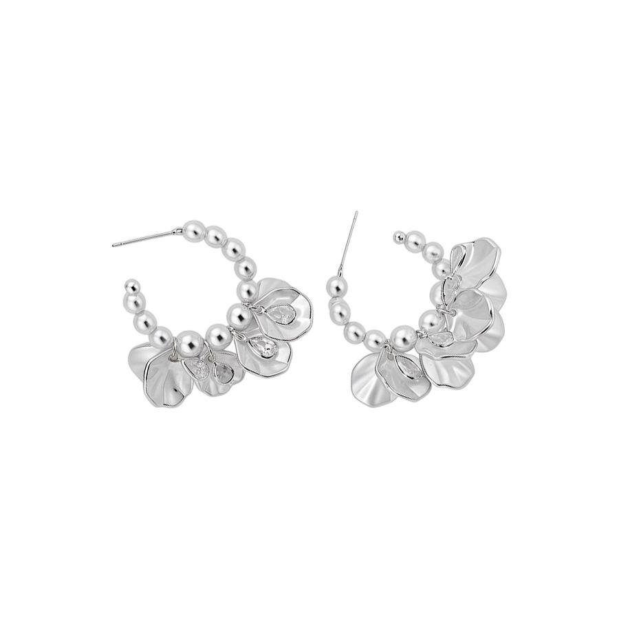 Silver Needle Retro Zircon Pearl Tassel Stud Earrings - High-End Petal Design for Women