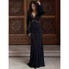 Women's Explosive Temperament Collar Lace Edge Slim-fitting Long Lotus Leaf Sleeve Splicing Strap Dress