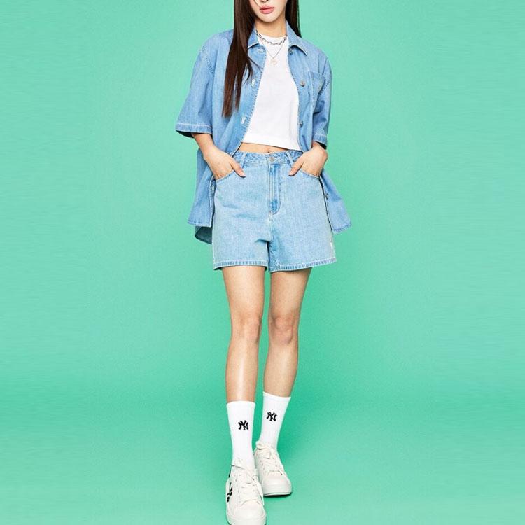 New MLB MOCO Love Series Denim Shorts Women's Light Blue 3FDPH0133-50SBL