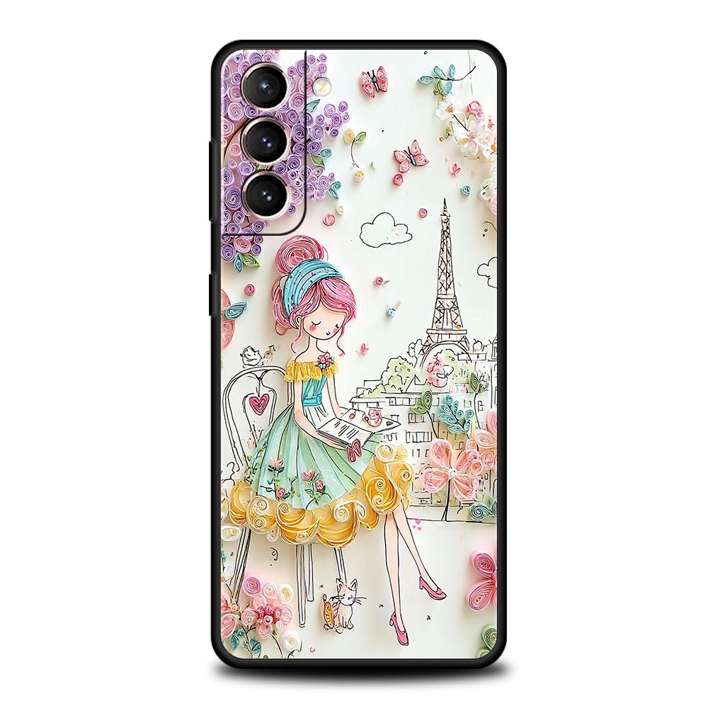 Telefoonhoesje Cover voor Samsung Galaxy S25 Edge S24 S23 S22 S20 S21 FE Ultra S10 S10E Plus 5G Zachte TPU Capas Cartoon Meisje Funda Tas