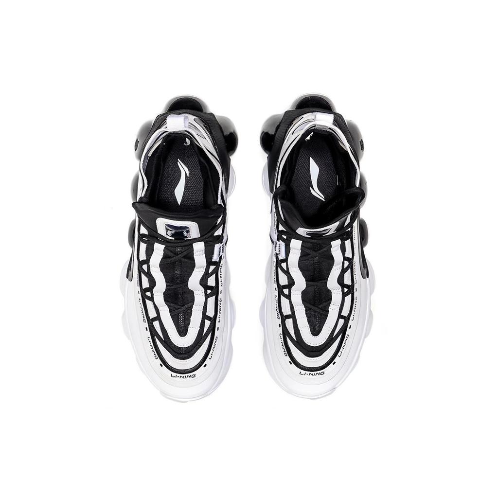 Li Ning Non slip Lightweight Mid top Vintage Basketball Shoes Men's Black White AGBP127-1
