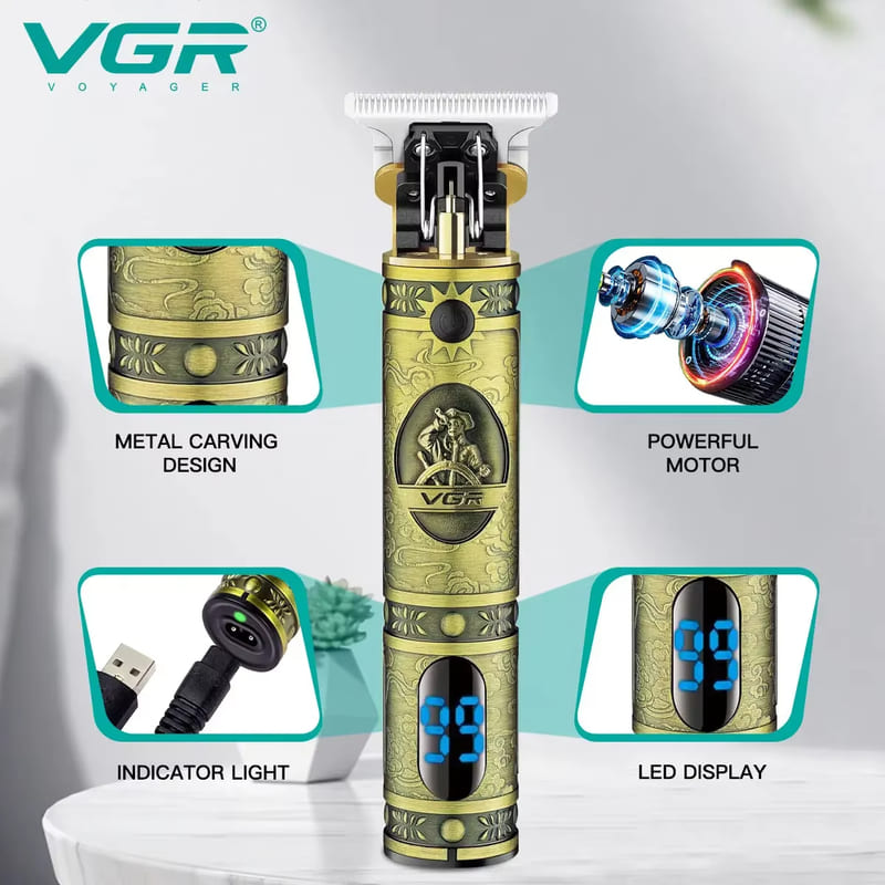 Original VGR-228 Upgrade T9 Electric Hair Clipper Professional Metal Shell Hair Trimmer for Men Rechargeable Hair Cutting Machine Digital Display
