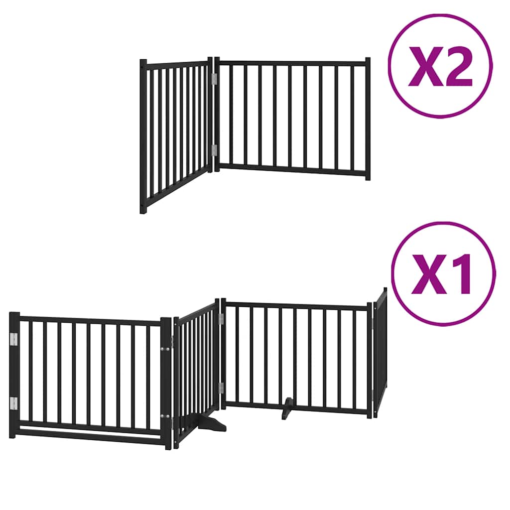 8 Piece Foldable Dog Gate with Door Black 640 cm Poplar Wood