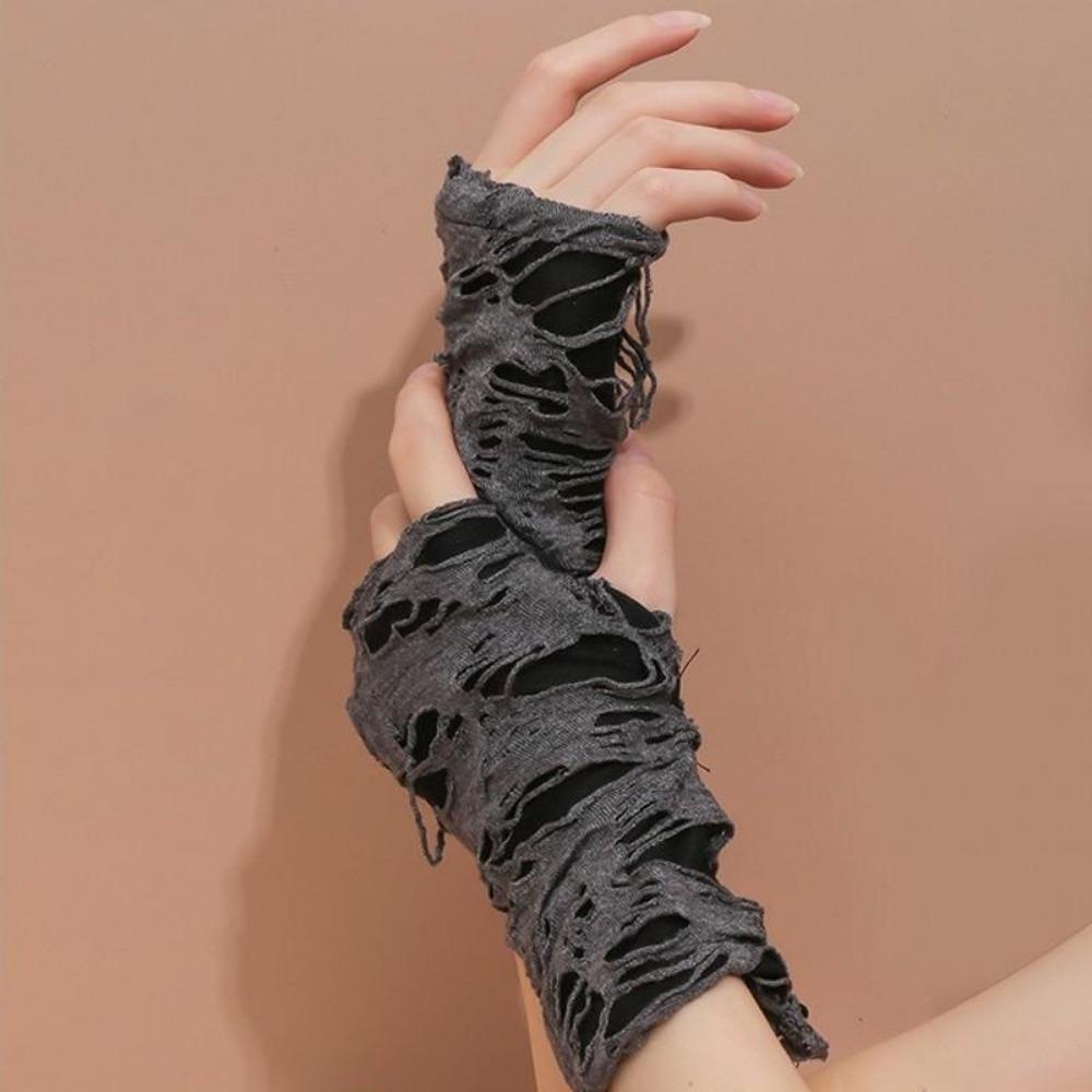 Broken Slit Gloves Sexy Gothic Fingerless Gloves Halloween Gloves Ripped Holes Decor Cosplay Gloves for Adults