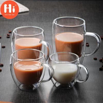 Hej dubbelvägg tekopp i glas Värmebeständig kaffemjölksmugg Transparent vattendrickskopp