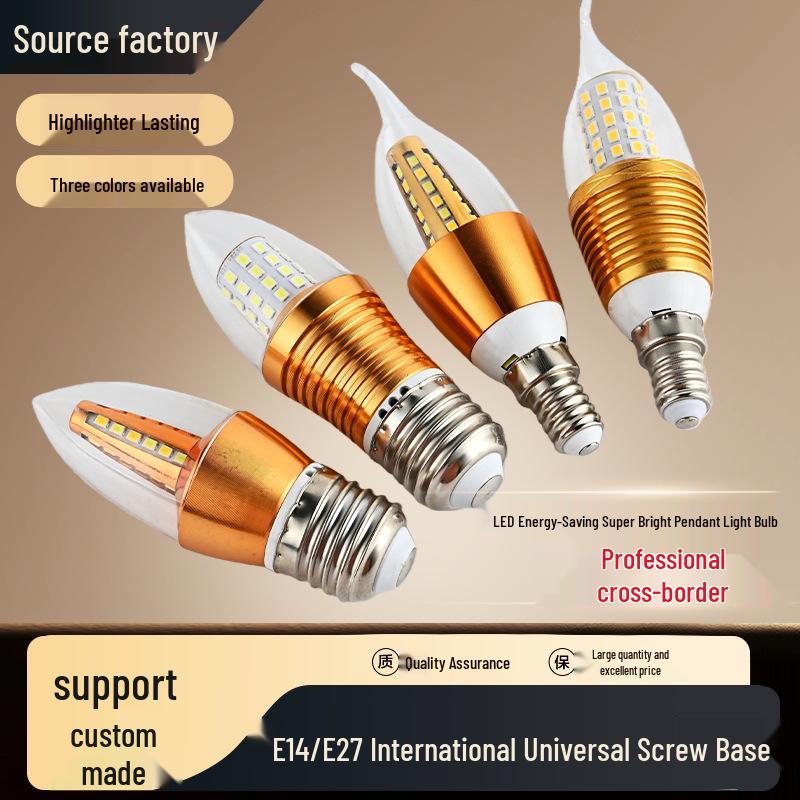 LED Candle Chandelier Bulb Light, E14 Small Screw & E27 Base, Living Room Pointed Bulb