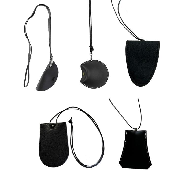 Stylish Leather Glasses Storage Bag Pendant Necklace Keychain Hanging Accessory Elegant Bags with Protective Flap
