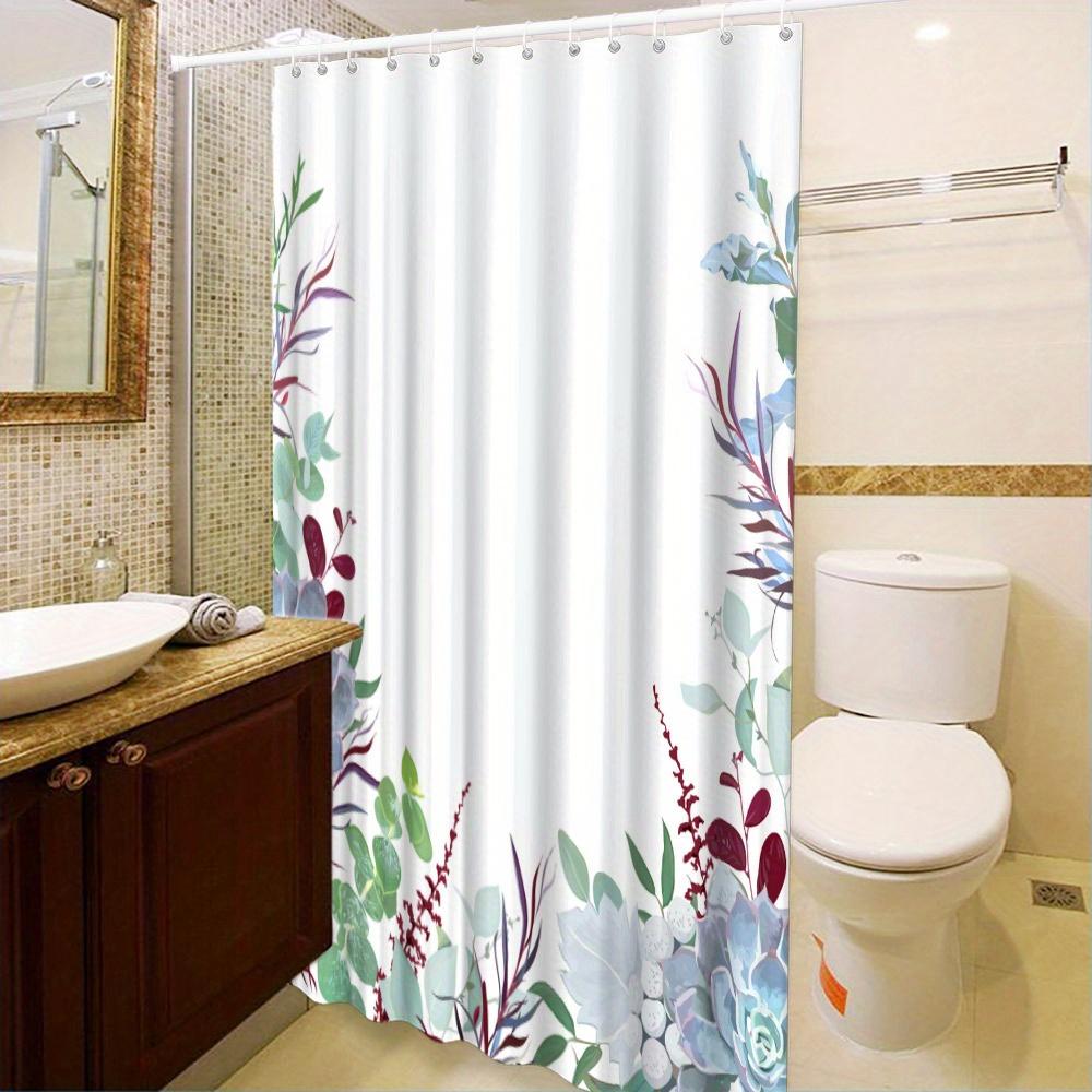 

1Pc Floral Shower Curtain, Polyester, Machine Washable, Succulent & Foliage Design, All-Season Bathroom Decor, Smooth Texture W60H190(CM)-1 Pcs