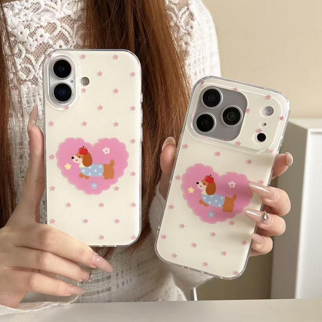 Heart Sausage Dog Double-Layer Phone Case for iPhone 17 Pro Max - Cartoon Design