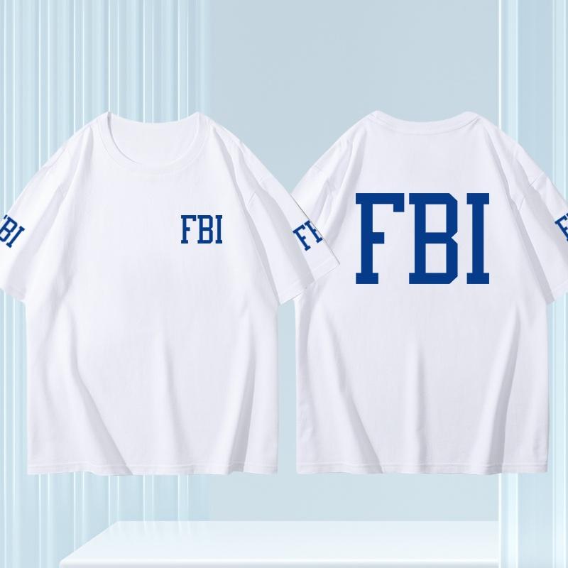 25 Plus Size Cotton Fbi Letter Printed T-shirt Military Style Cotton Jacket Short Sleeved Half Sleeved Casual Round Neck T-shirt