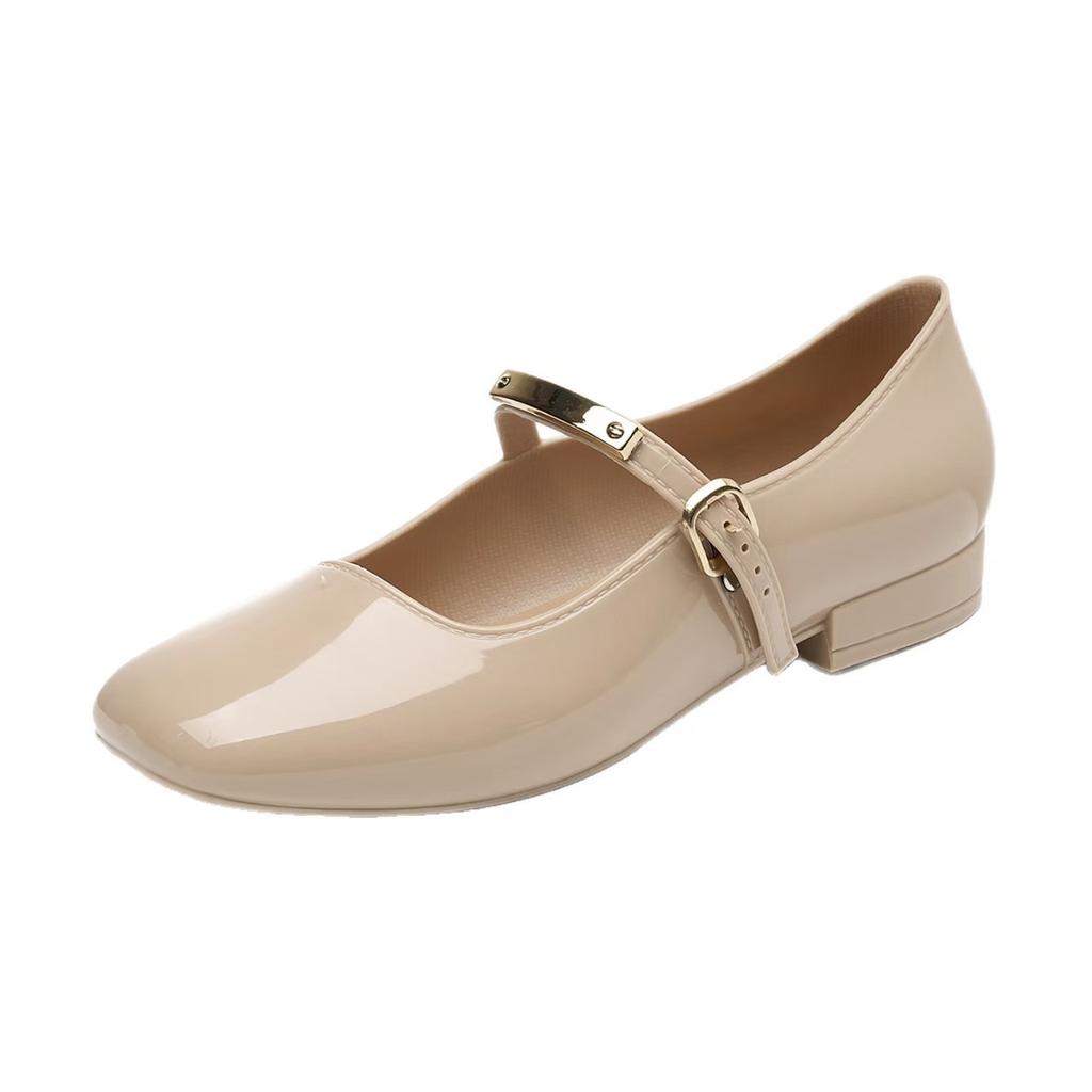 Neue einzelne Schuhe quadratische Spitze Französische flache Schuhe Außenbekleidung Schnallenriemen Mary Jane Schuhe