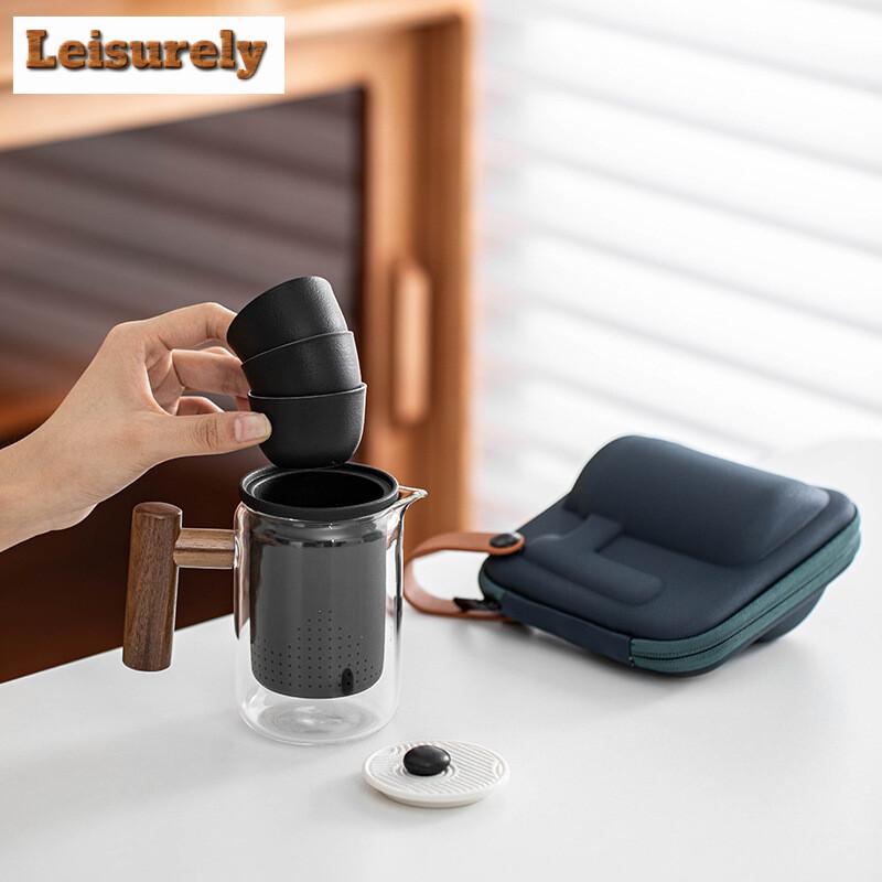Zen Balck Side Handle Pot Portable Travel Tea Set Kit Antique 1 Pot 3 Cups Tea Maker Travel Tea Set Stock Bags Accessories Craft