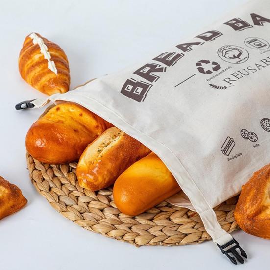 Cotton Bread Bag with TPU Lining And Buckle Design Storage Bag Keeps Bread Fresh Longer Reusable Keeper Bag for Store