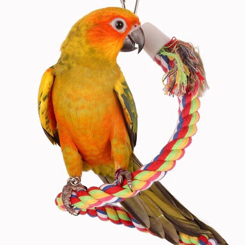 Cotton Rope Chewing Bar Parrot Swing Climbing Standing Toys with Bell Bird Supplies