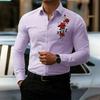 Herrskjorta med lång ärm, med ett vintage rött rosmönster. En Snygg Business Casual Skjorta och Trendig