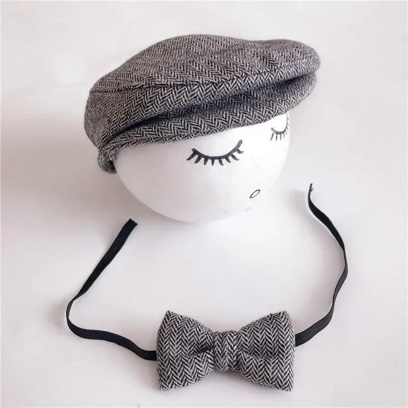 Newborn Photo Props Baby Boys Beret Hat + Bow Tie Set Newborn Newborn Photography Props Gentleman Cap Photo Outfit