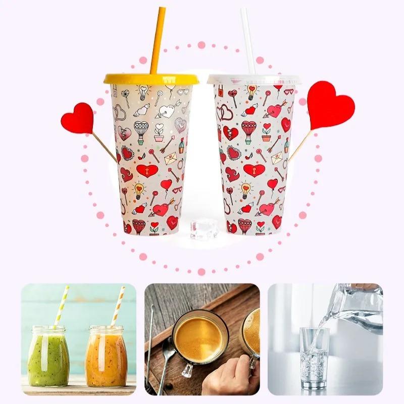 710ml PP Reusable with Straws Creative Water Cups Changing Colour Magical Plastic Cold Water Color Changing Cup for Halloween