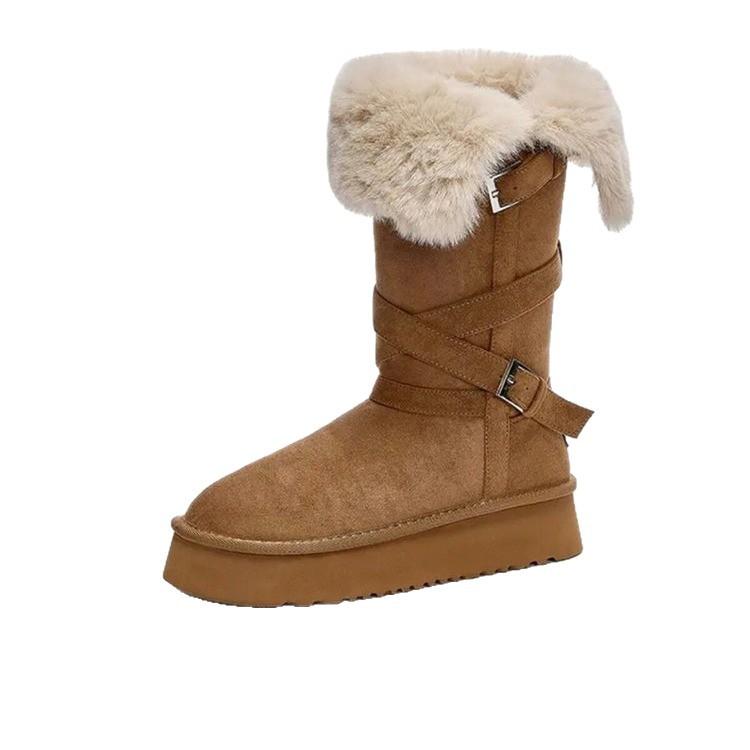Kleine dicksohlige hohe Stiefel mit langem Schaft, Schneestiefel für Damen, Winter 2025, neu, erhöhend, gefüttert und verdickt, warme Baumwollschuhe für den Nordosten