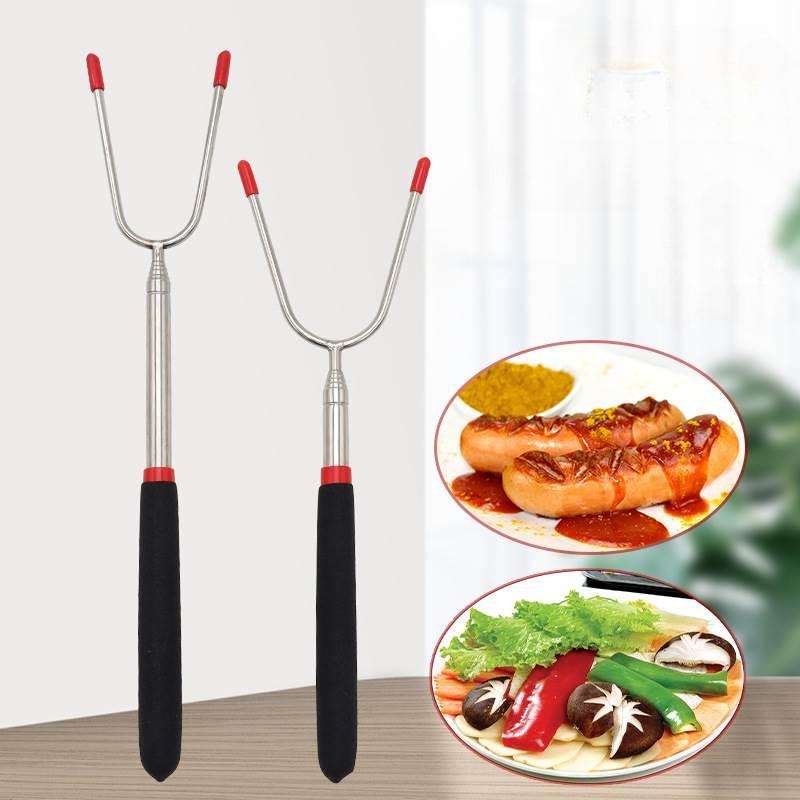 BBQ Tools BBQ Telescopic Barbecue Fork Sausage Chicken Leg Fork Stainless Steel U-shaped Barbecue Stick