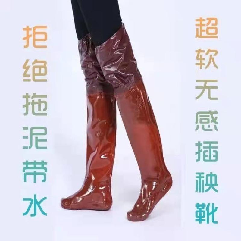 

Boots slotting field men s and women s tall rain shoes soft flat-bottomed paddy field shoes and socks lace-up over knee non-slip launching 44