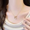 Exquisite French Zircon Gold Sugar Cube Pendant Necklace, Light Luxury Fashionable Clavicle Chain.