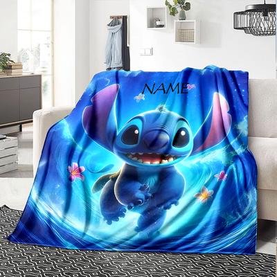 Pătură Personalizată cu Nume și Personalitate Stitch, Moale și Călduroasă, pentru Canapea, Birou, Pat, Călătorie, Pătură pentru Pauza de Prânz, Cadou Potrivit pentru Toate Anotimpurile