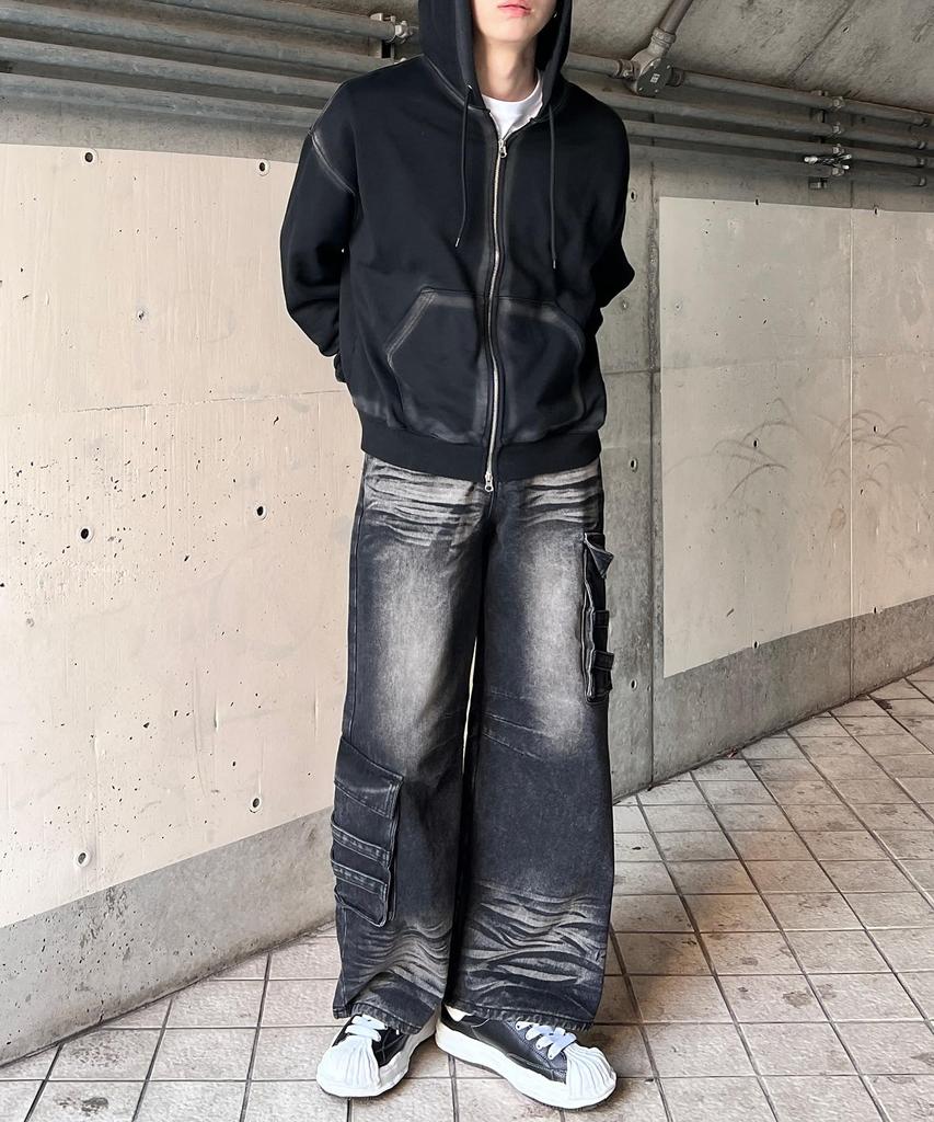 WEGO Figments Zip Brushed Double Big Korean Size Black Hoodie, Finish, Zip, Hoodie, Top, Sweatshirt, Casual, Streetwear, Style, Gift, Spring, Autumn,