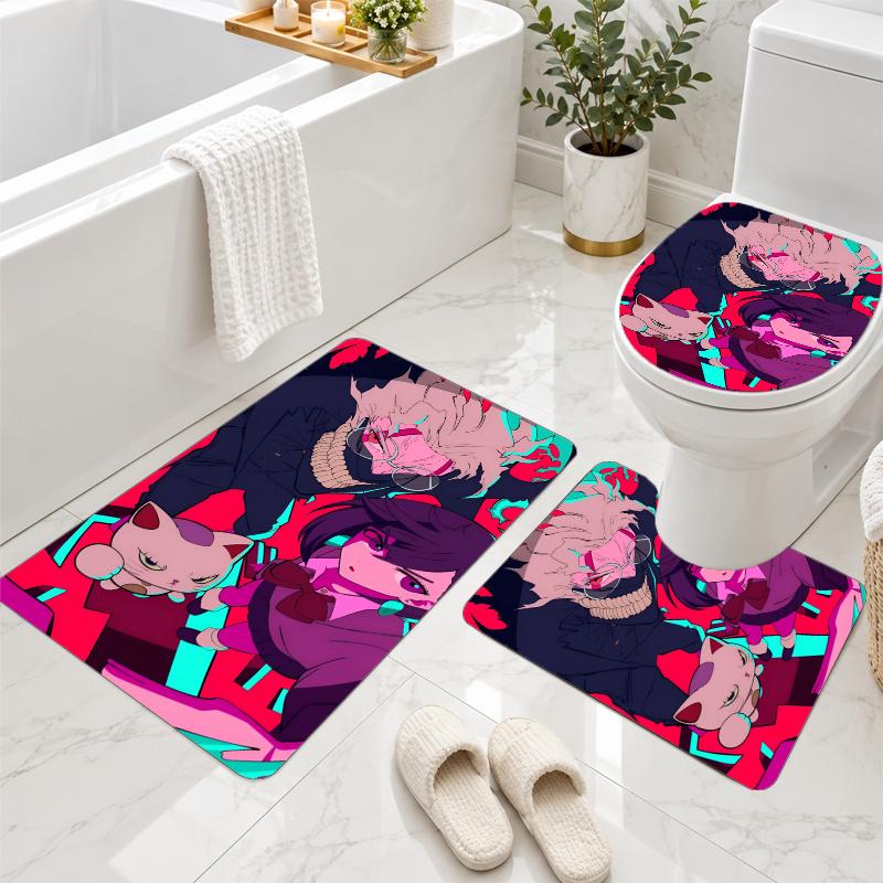 3Pcs Flannel Toilet Mat Set Dandadan Bathroom Rug Non Slip Bath Carpet Home Decor