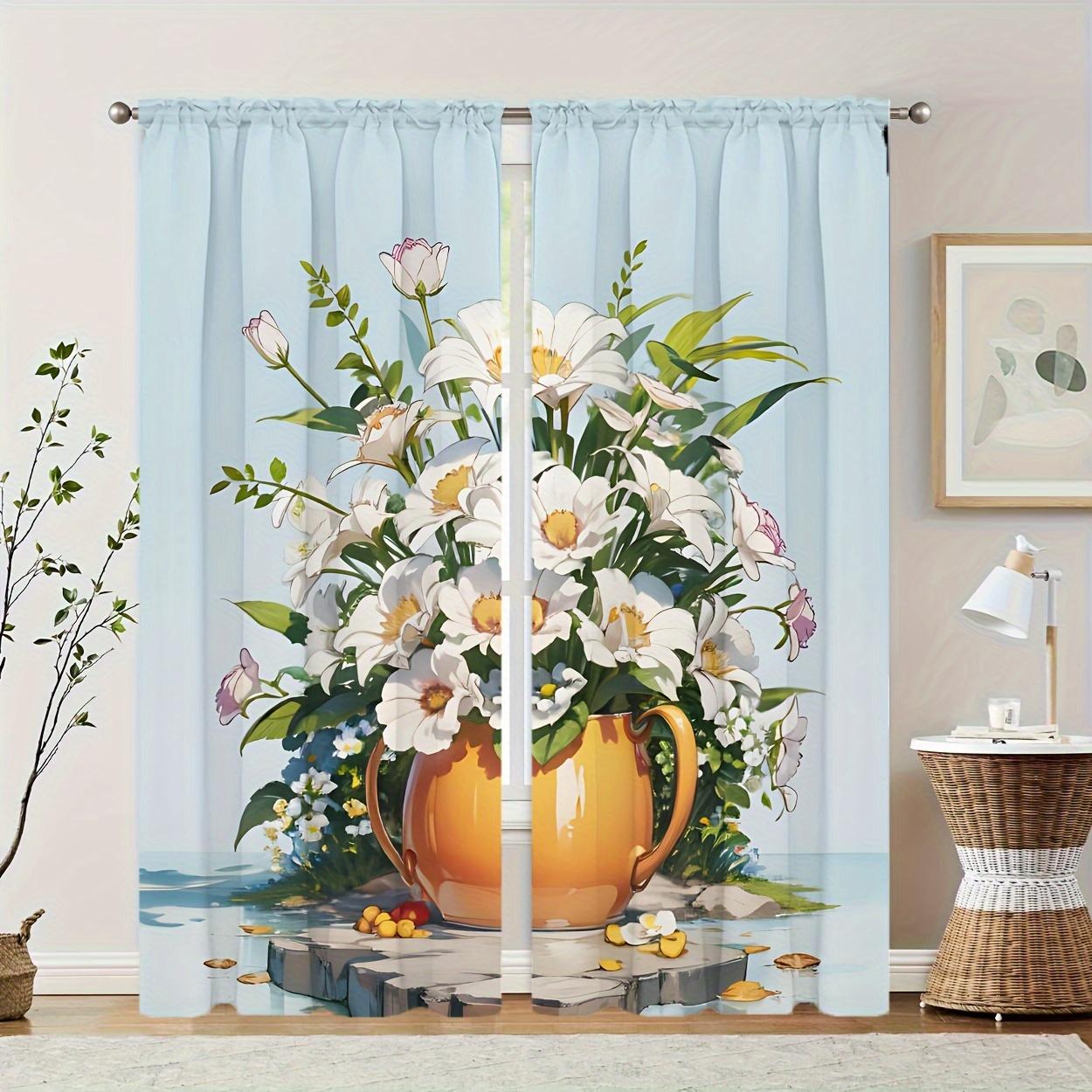 

Classic Floral Print Light-Filtering Rod Pocket 2 Panels Curtain Machine Washable for Living Room Bedroom Home Decor - Set of 2 Milled cotton fabric&Rod Pocket