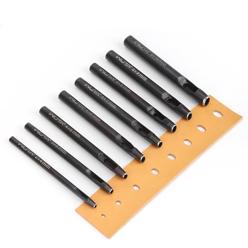 WUTA 8 Size Oval Leather Hole Punch,Carbon Steel Belt Hole Puncher, Leather Hand Punching Tool for Leathercraft Working