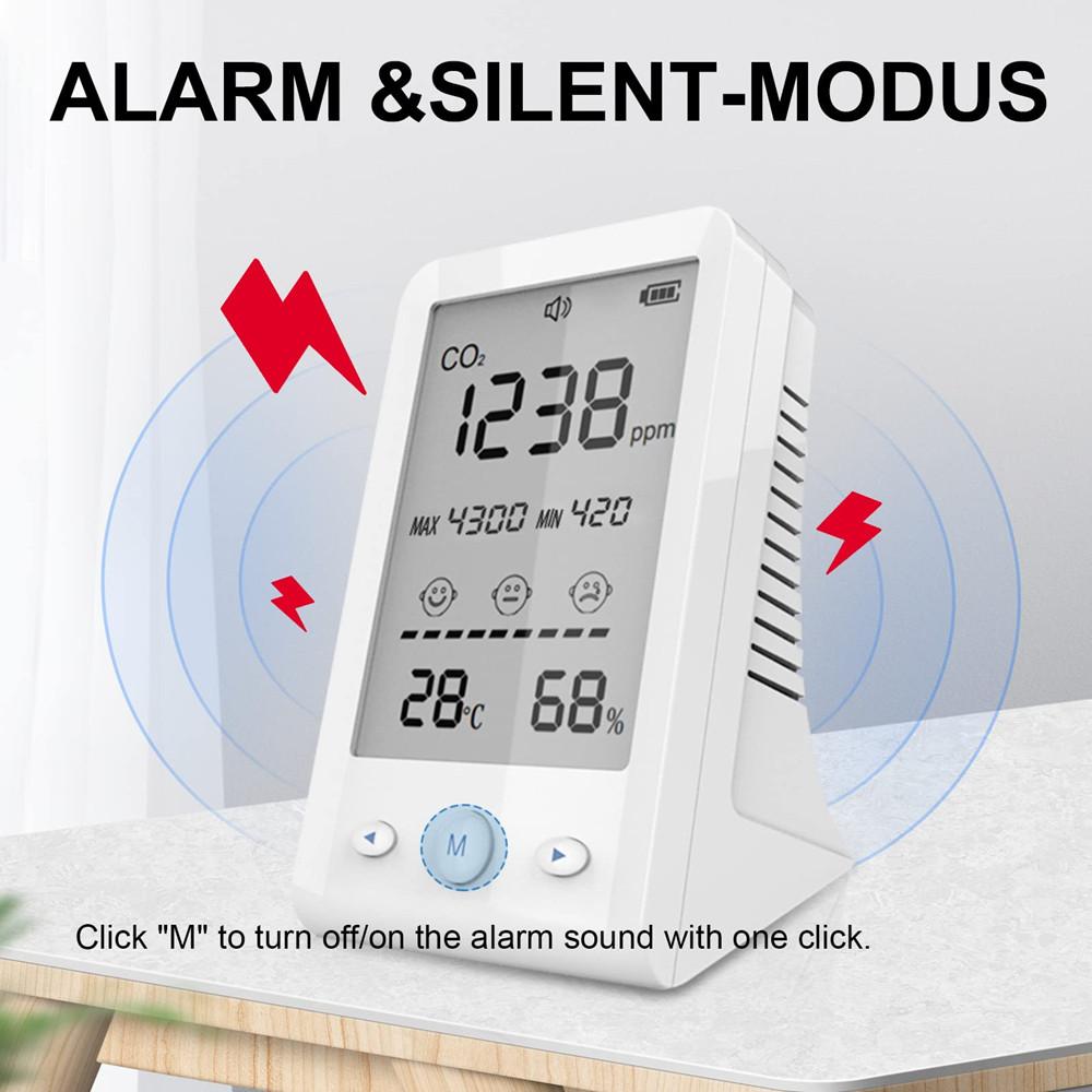3 in 1 NDIR CO2 Meter Alarm Temperature Humidity Detector USB Rechargeable Air Quality Monitor LCD Display Gas Analyzer