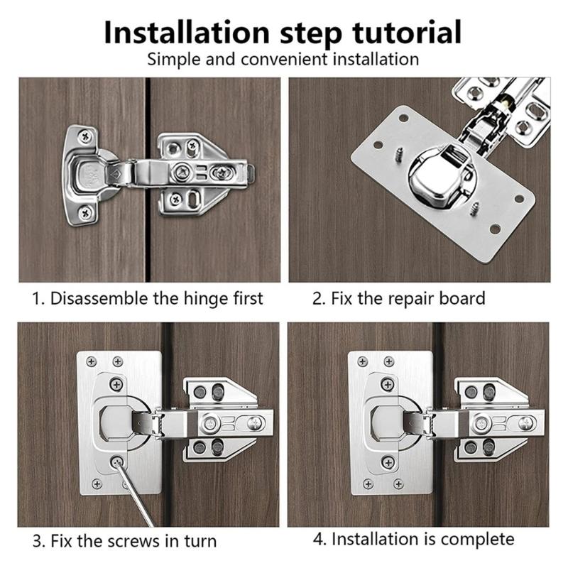 Multipurpose Stainless Steel Cabinet Door Hinge Repair Plates with Installation Tool for Kitchen Home and Motorhomes Use