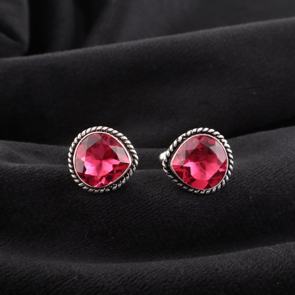 Pink Tourmaline Gemstone 925 Sterling Silver Jewelry Handcrafted Cufflinks 0.62" CL-8-11
