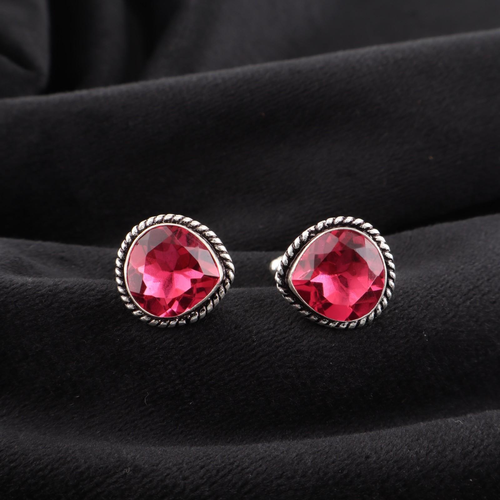 

Драгоценный камень Розовый Турмалин Ювелирные изделия из серебра 925 пробы Ручной работы Запонки 0,62 CL-8-11