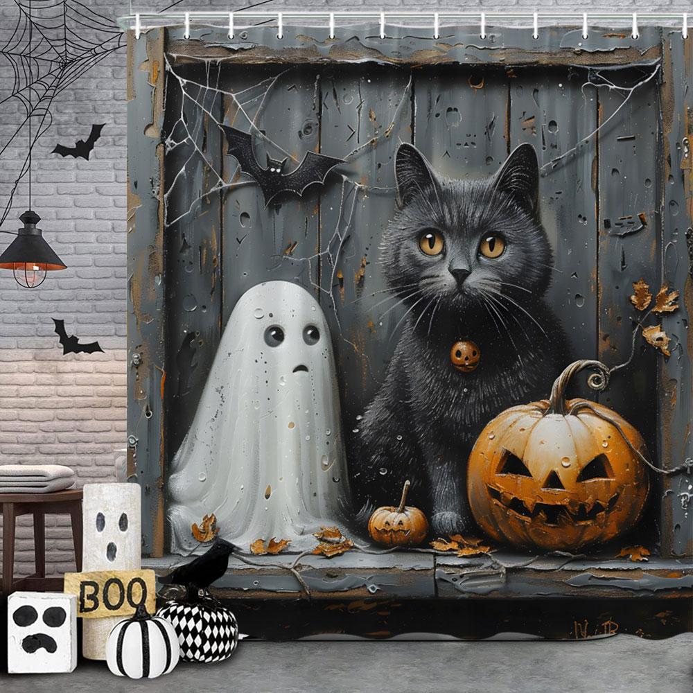 Happy Halloween Shower Curtain Pumpkin Elf Bohemian Butterfly Black Cat Bat Eagle Skull Polyester Shower Curtains Bathroom Dec
