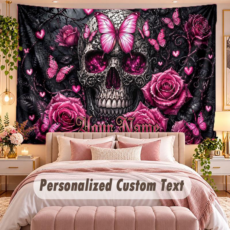 Skull Gothic (199) Theme Wall Tapestry Customized With Name Text Personalized Hanging Tapestry For Bedroom Living Room Decor
