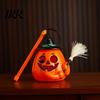 Handheld Pumpkin Pole Light Glowing Halloween Lantern, Jack O Lantern with Witch Hat Broom, Candy Collecting Up Decor, Trick or Treat Prop for