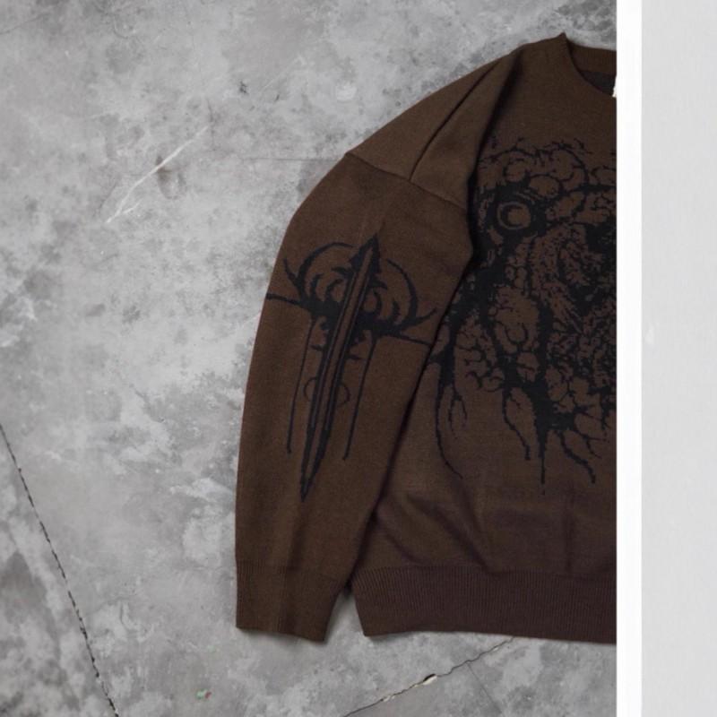 Womens Oversized Streetwear Knit Sweater With 3D Tribal Jacquard Coffee Color Fall Winter 2025