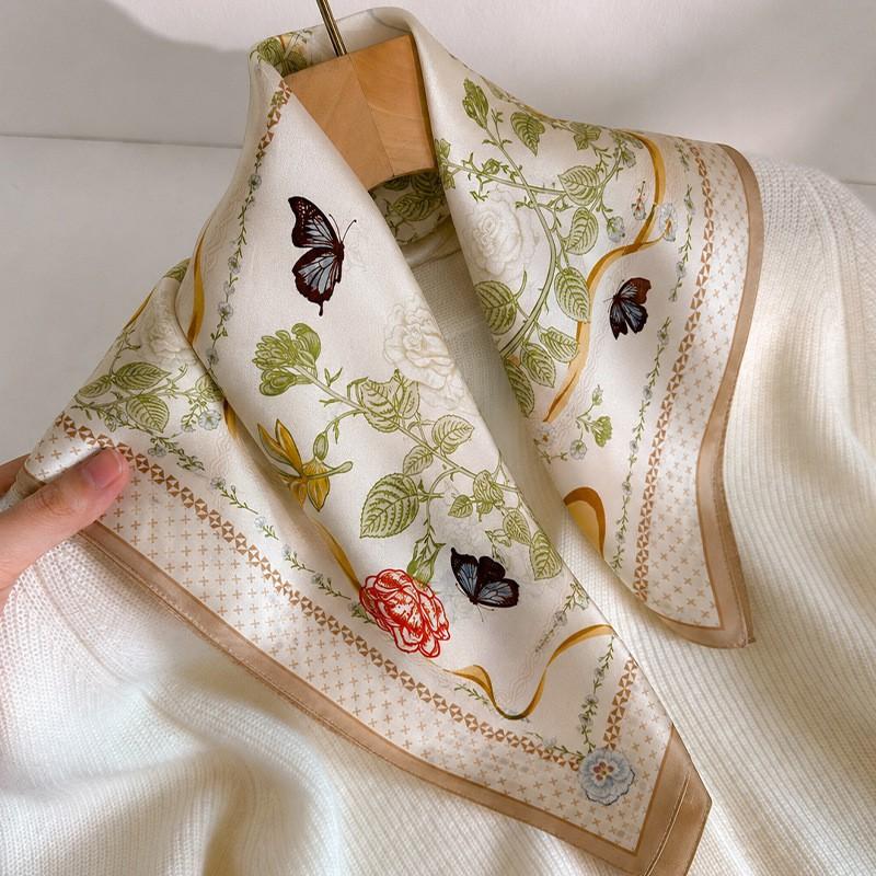 100% Pure Silk Square Scarf Women Lightweight Elegant Neck Fashion Accessory 53x53cm Printed Satin Weave